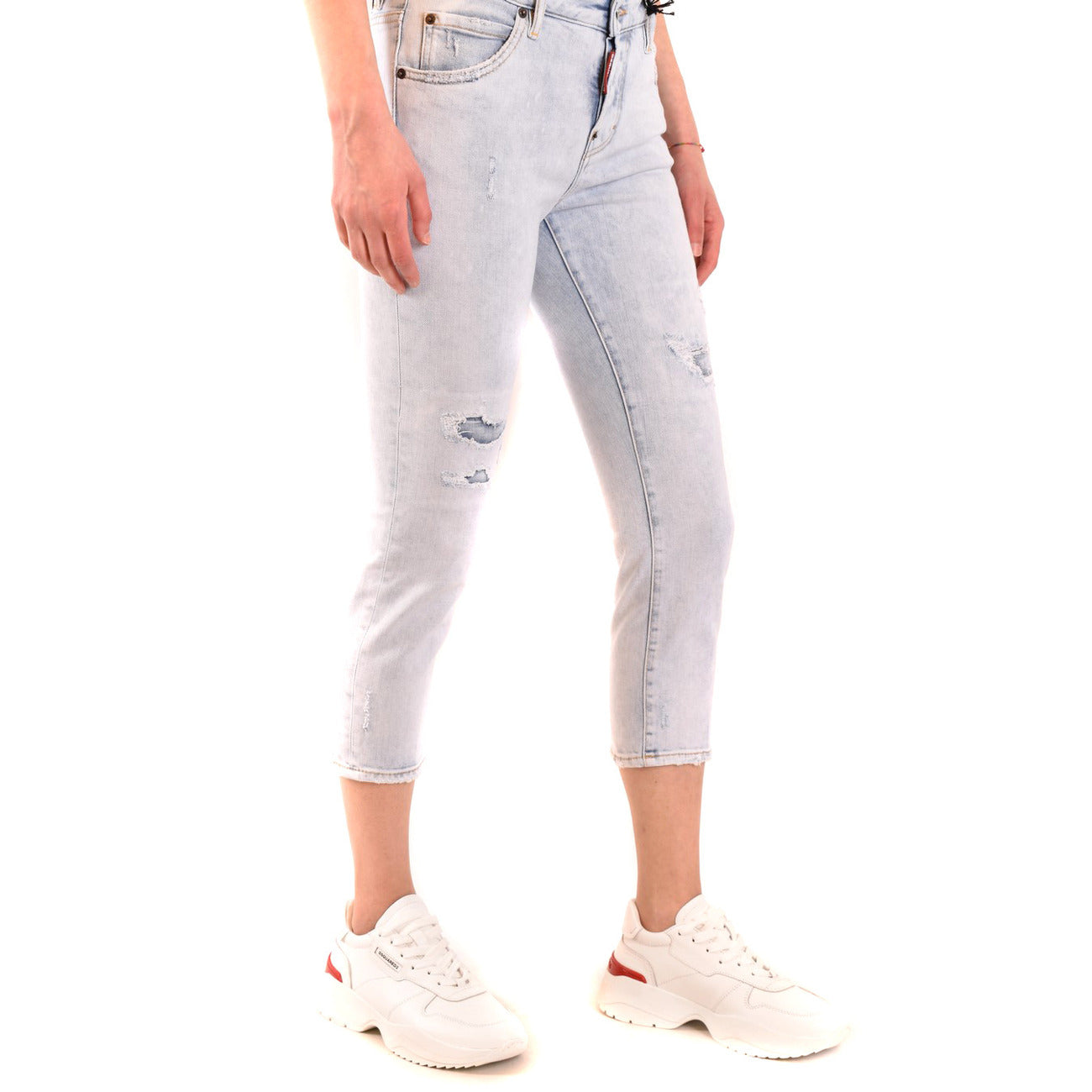 Dsquared2 Jeans Donna Azzurri con Bottoni Tasche Anteriori Posteriori Effetto Strappato Consumato in Cotone 99% Elastan 1% Primavera/Estate V_22641