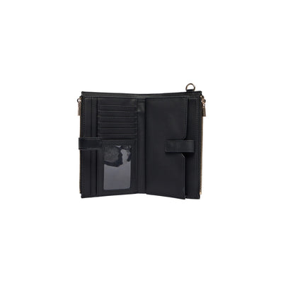 Guess Portafoglio Donna Nero con Zip e Bottone - Portamonete Scomparti Interni 18x11.5x3.5cm