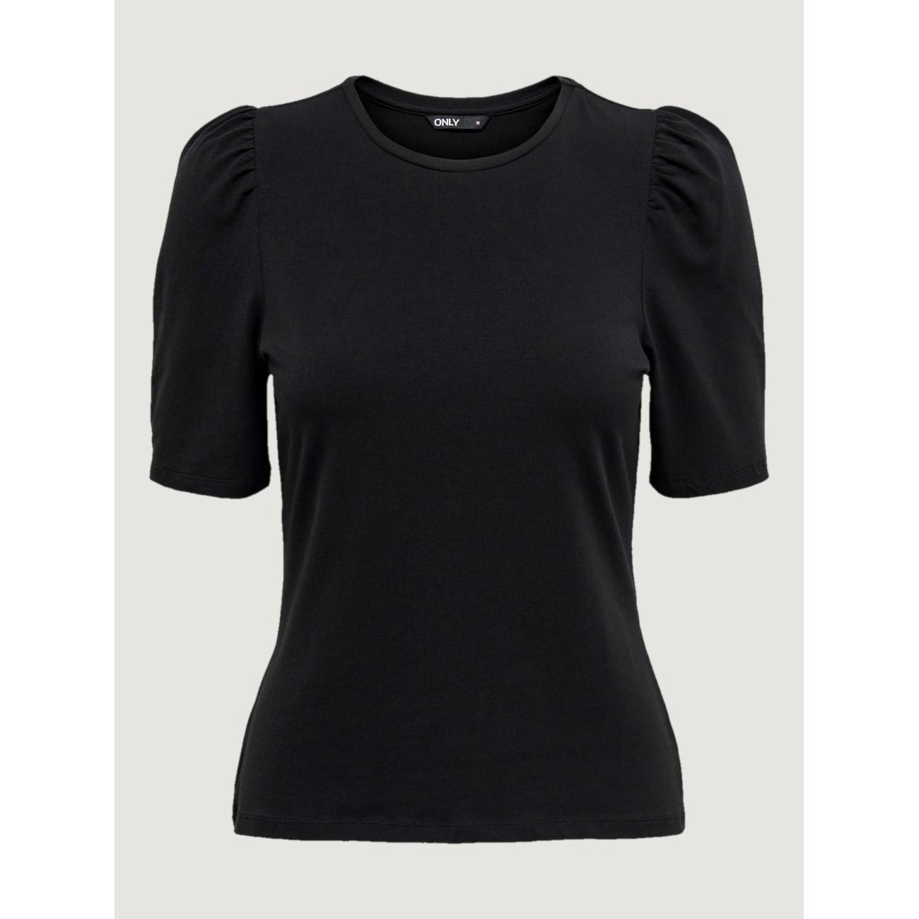 T-shirt Donna Only Pufftop; Nero. 95% Cotone, 5% Elastam. Maniche a palloncino, girocollo, tessuto stretch. Stile casual-chic adatto a tutte le stagioni. Vista frontale 