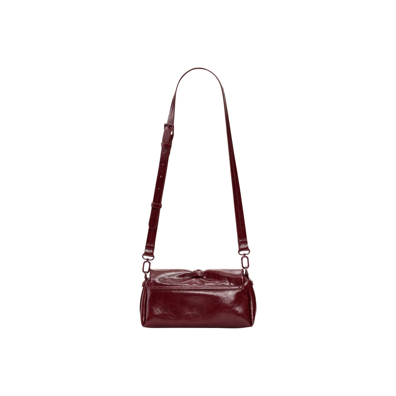 borsa a mano Desigual SMALL SHINY BOW di colore rosso/bordeaux. 
Vista posteriore retro con tracolla