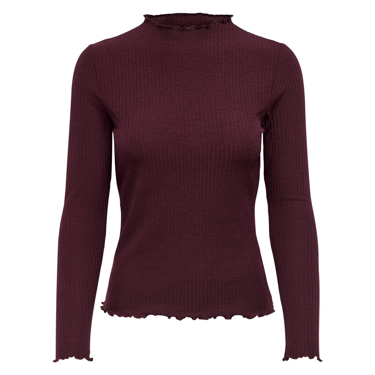 Only Maglia Donna Bordeaux in 65% Poliestere 30% Viscosa 5% Elastan a Manica Lunga con Scollo Alto 15180040