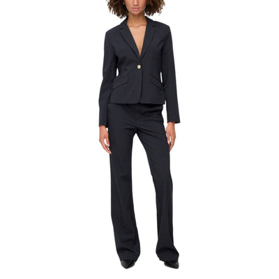 Only Giacca Donna Blu a Righe con Bottone Maniche Lunghe - Giacca Poliestere Viscosa Elastan Scollo V Profondo