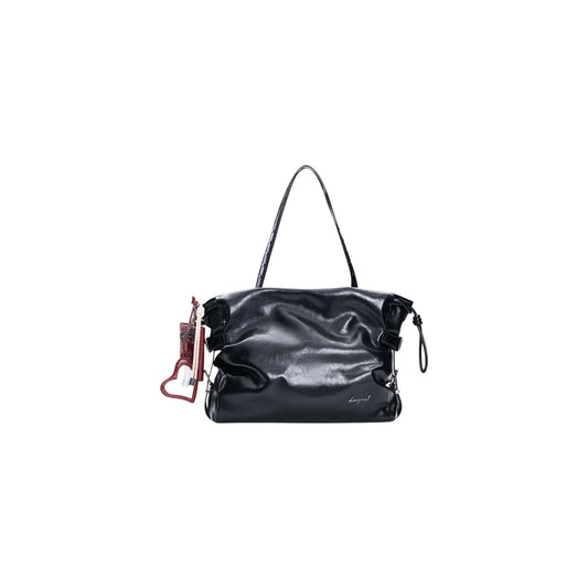 Borsa shopping Desigual donna nera modello BAG_GALAXY LIFTA 2.0. Borsa a mano grande e capiente in ecopelle nera lucida con doppi manici, tracolla rimovibile, tasca interna con cerniera e ciondolo portachiavi, borsa tote casual ed elegante per l'ufficio e il giorno.