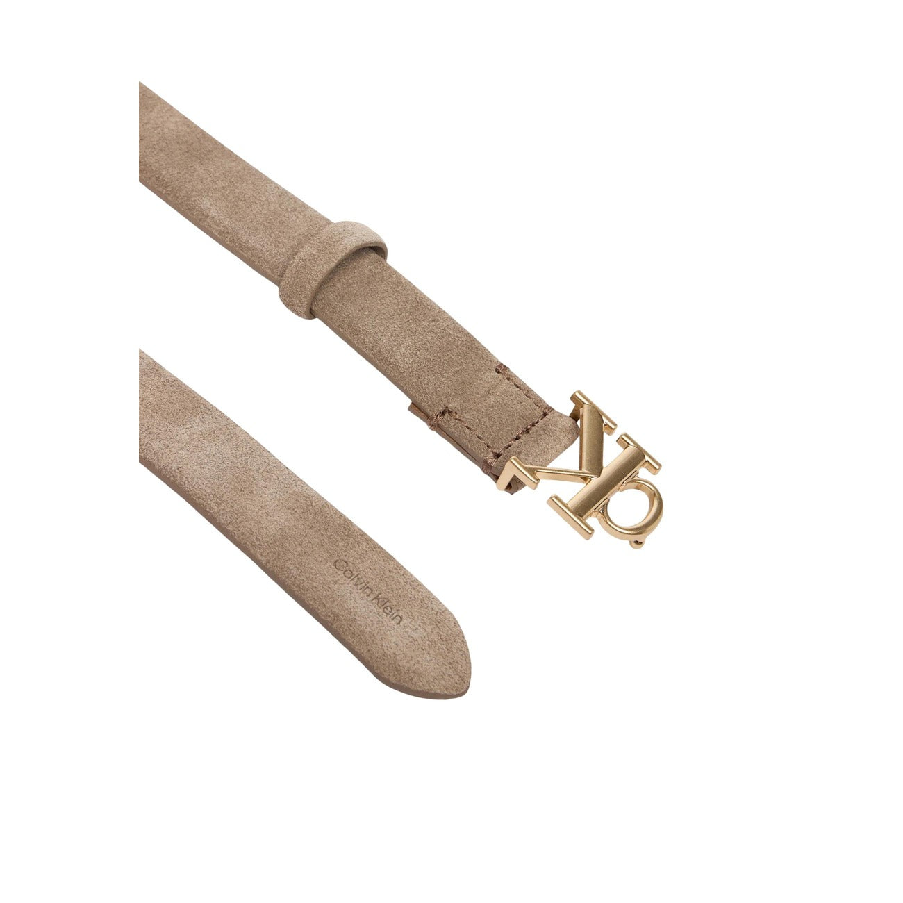 Cintura Calvin Klein donna beige in camoscio 101x2.5x0.3 cm - dettaglio fibbia logo CK
