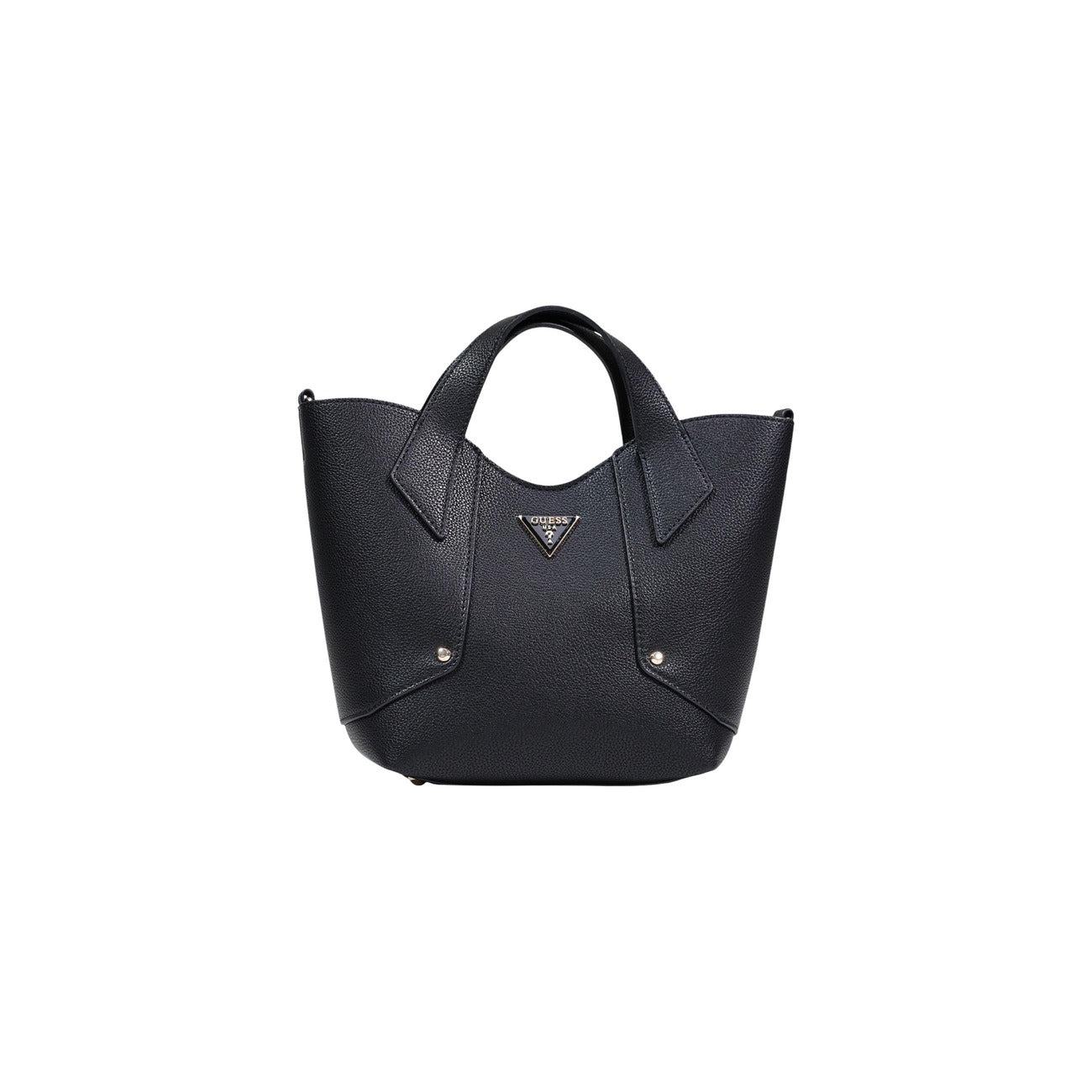 mini borsa a mano Guess Darcy con logo in poliuretano nero. Vista frontale 