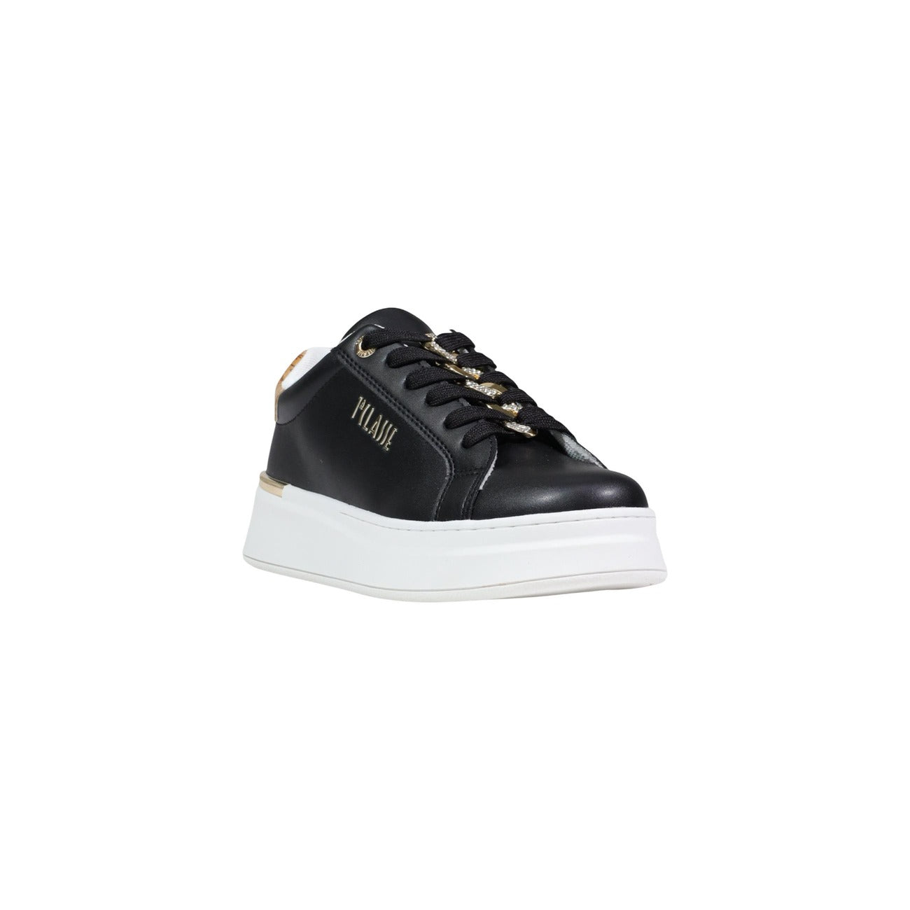 Alviero Martini Sneakers Mappa Geo; 100% poliuretano, suola spessa, dettagli metallici. L'iconica eleganza Prima Classe per il tuo stile quotidiano. Colore nero. Vista Frontale 