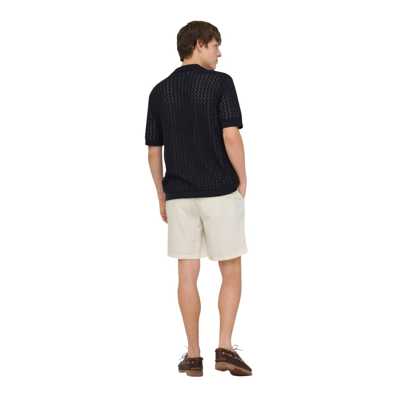 Bermuda Only & Sons Onswake Loose Beige; 80% Viscosa. Chiusura con zip e coulisse, tasche utility, vestibilità morbida. Tessuto intrecciato fresco e leggero per la stagione Primavera/Estate. Vista posteriore 