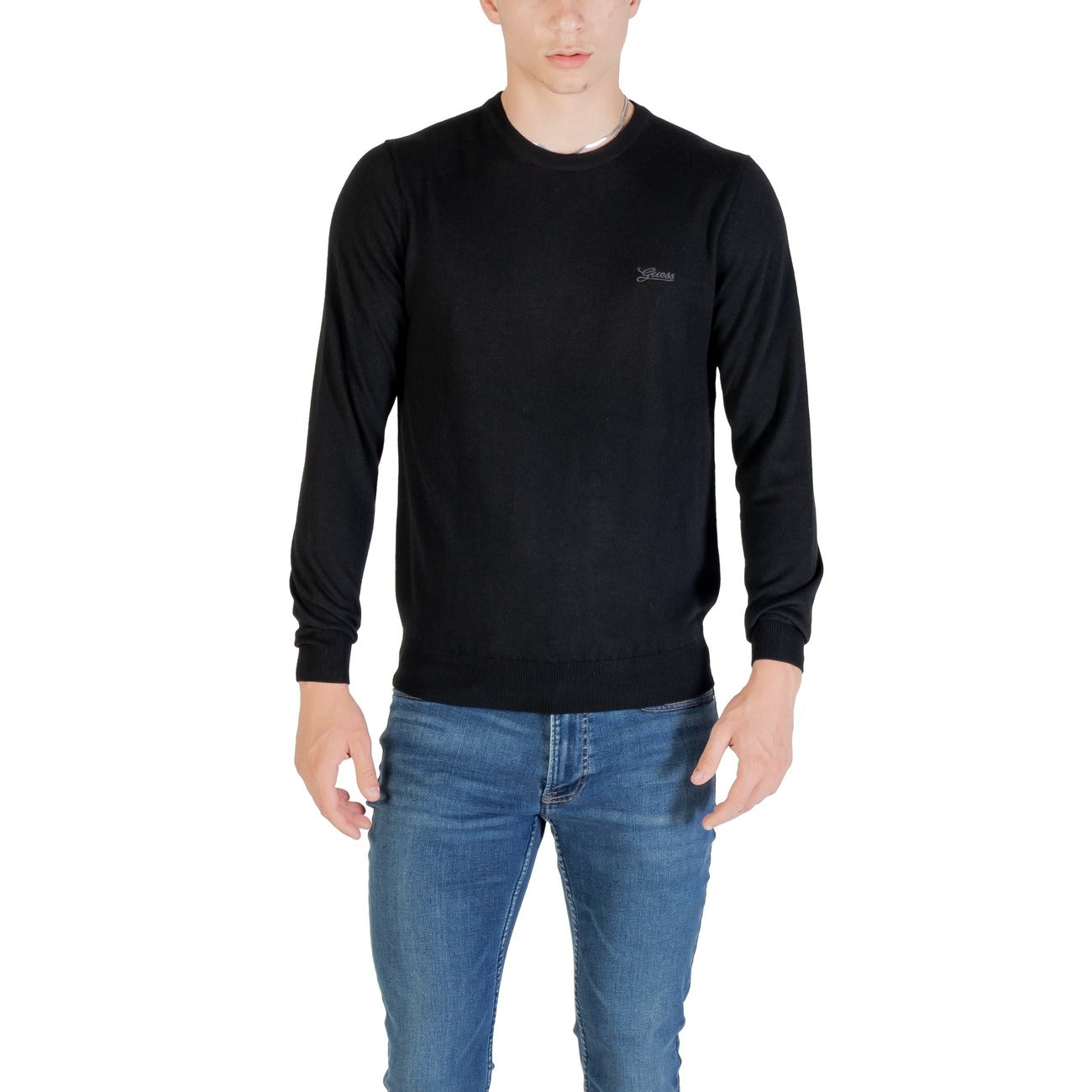 Guess Maglia Uomo Nera con Maniche Lunghe Scollo Tondo in Poliestere 50% Poliammide 40% Lana 5% Seta 5% M5YR26 Z0122