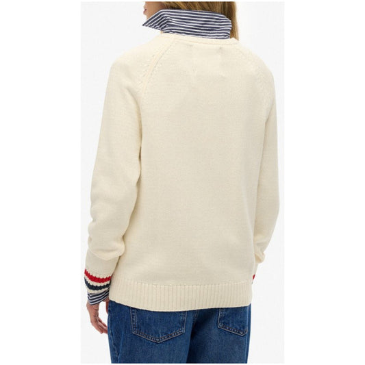 Superdry Maglia Donna Bianca con Stampa Maniche Lunghe Scollo Tondo - Maglia Cotone