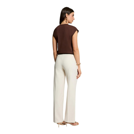 Maglione Smanicato Donna Marrone Morgan De Toi 262-MCHOCO; Top in maglia sottile di viscosa marrone cioccolato con dettaglio gioiello oro sulla spalla e girocollo. Posteriore 