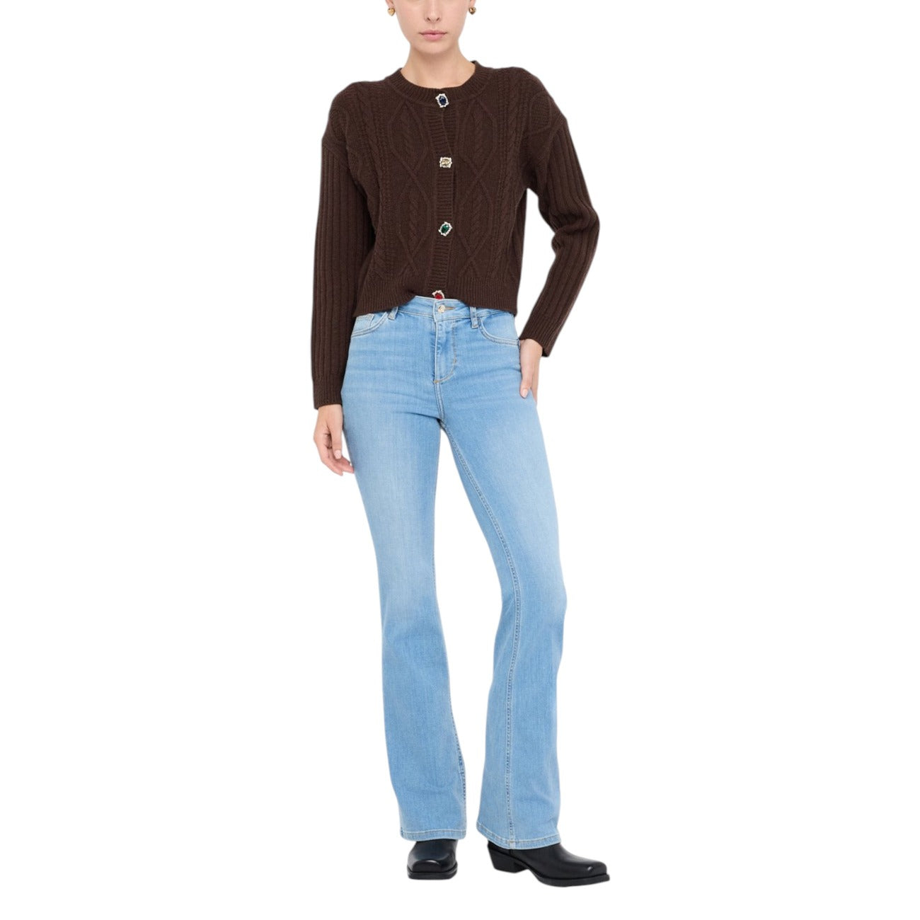 Liu Jo Cardigan Donna Marrone Maniche Lunghe Scollo Tondo Lana 80% Poliammide 20% Autunno Inverno MF5423 MS040