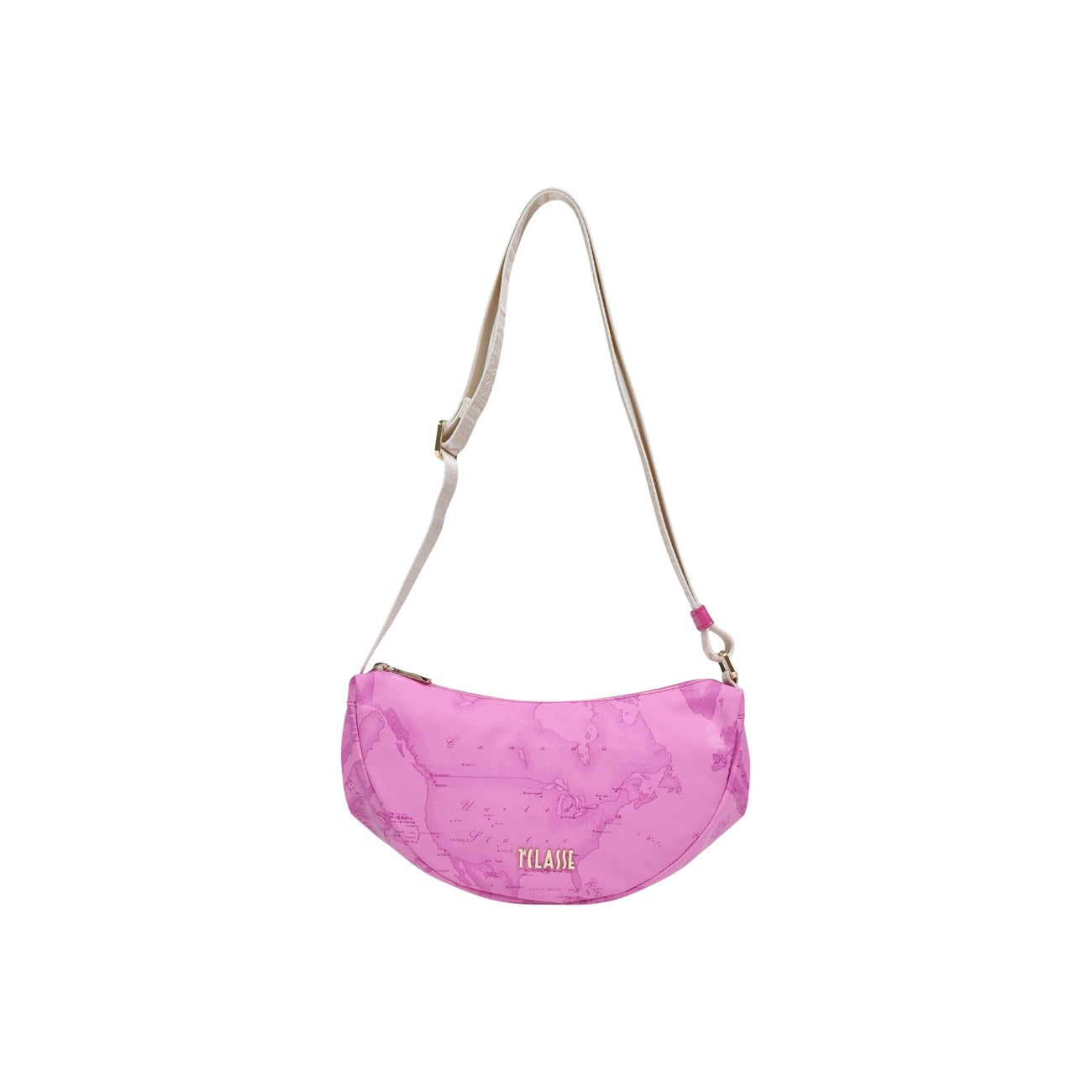 Borsa Alviero Martini Fucsia; Stampa Geo bicolore fucsia. Tracolla regolabile logata, chiusura con cerniera. Dimensioni compatte 17x6x6 cm. Accessorio versatile 4 stagioni dal carattere sofisticato e glamour. Vista frontale 