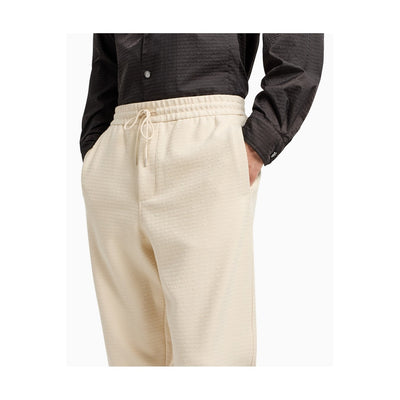 Emporio Armani Pantaloni Uomo Bianchi con Lacci Tasche Anteriori - Pantaloni Cotone Lyocell Elastan
