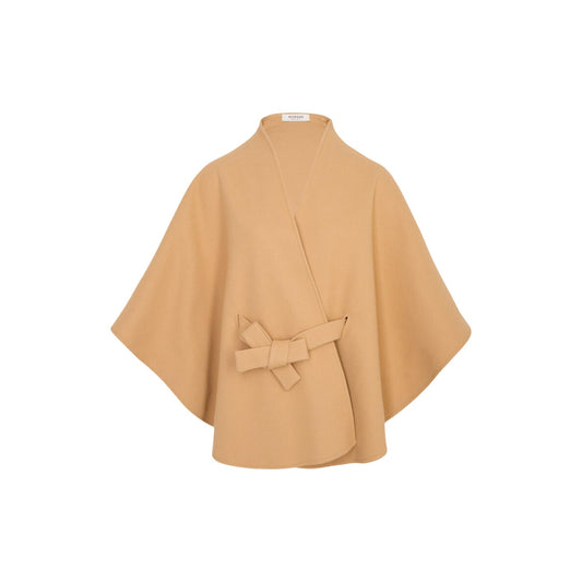 Mantella beige donna Morgan De Toi 242-5BELT. Capospalla chic in misto viscosa con scollo incrociato, taglio di lunghezza media, passanti e cintura abbinata da annodare.