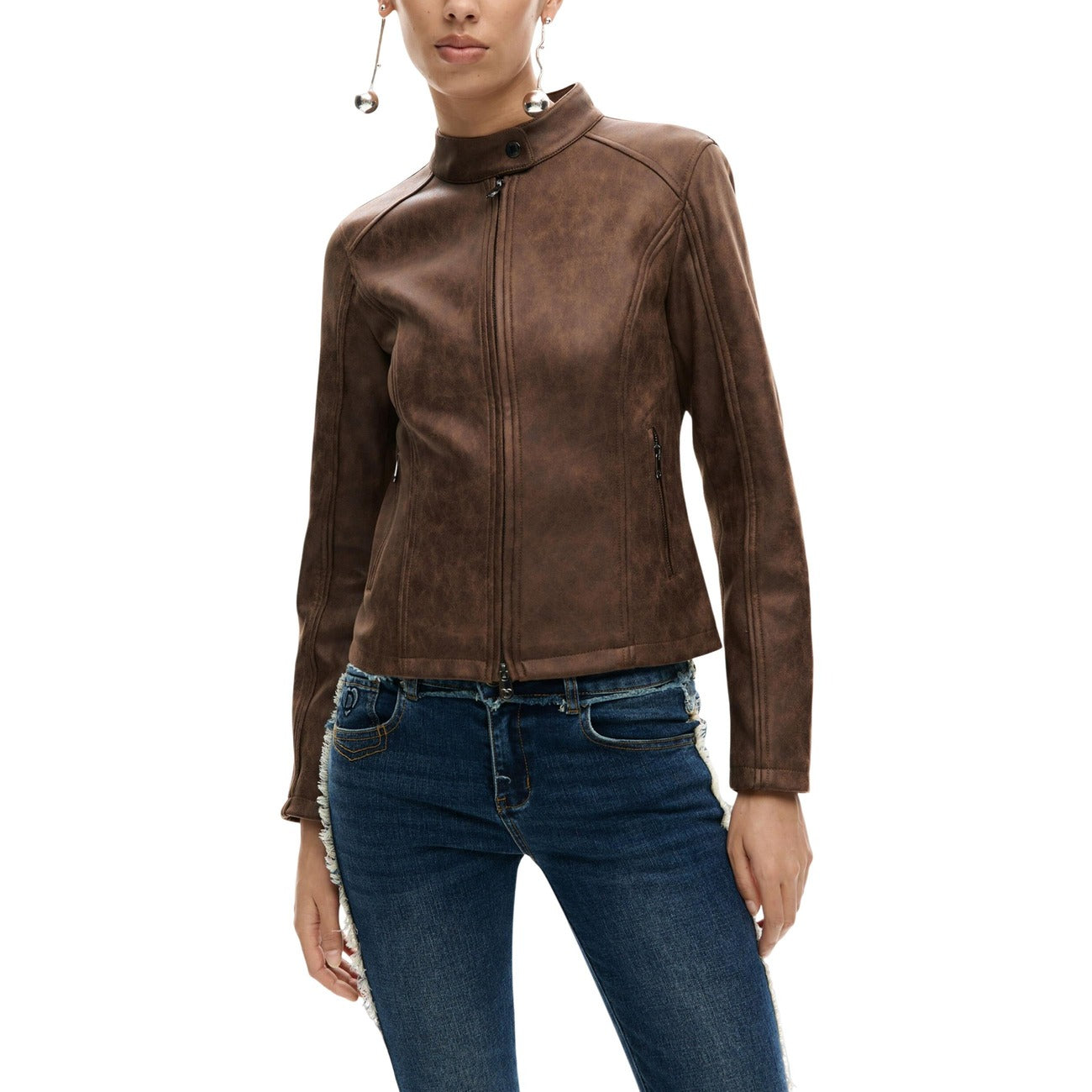 Desigual Giacca con collo alla mao alla coreana effetto pelle Donna 26SWEW10