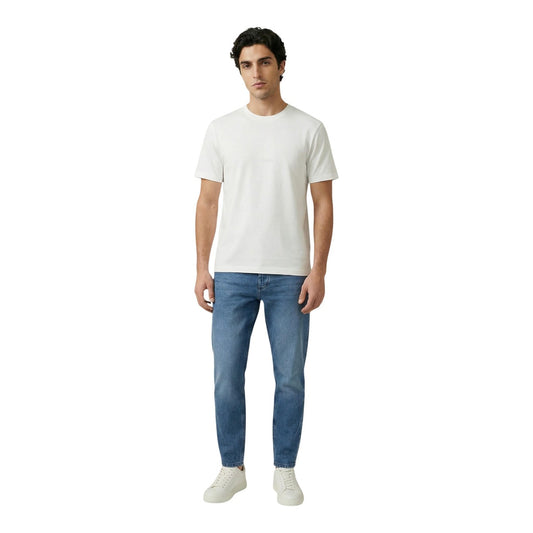 T-shirt Antony Morato uomo bianca con taschino maniche corte scollo rotondo 100% cotone - vista frontale indossata da modello figura intera
