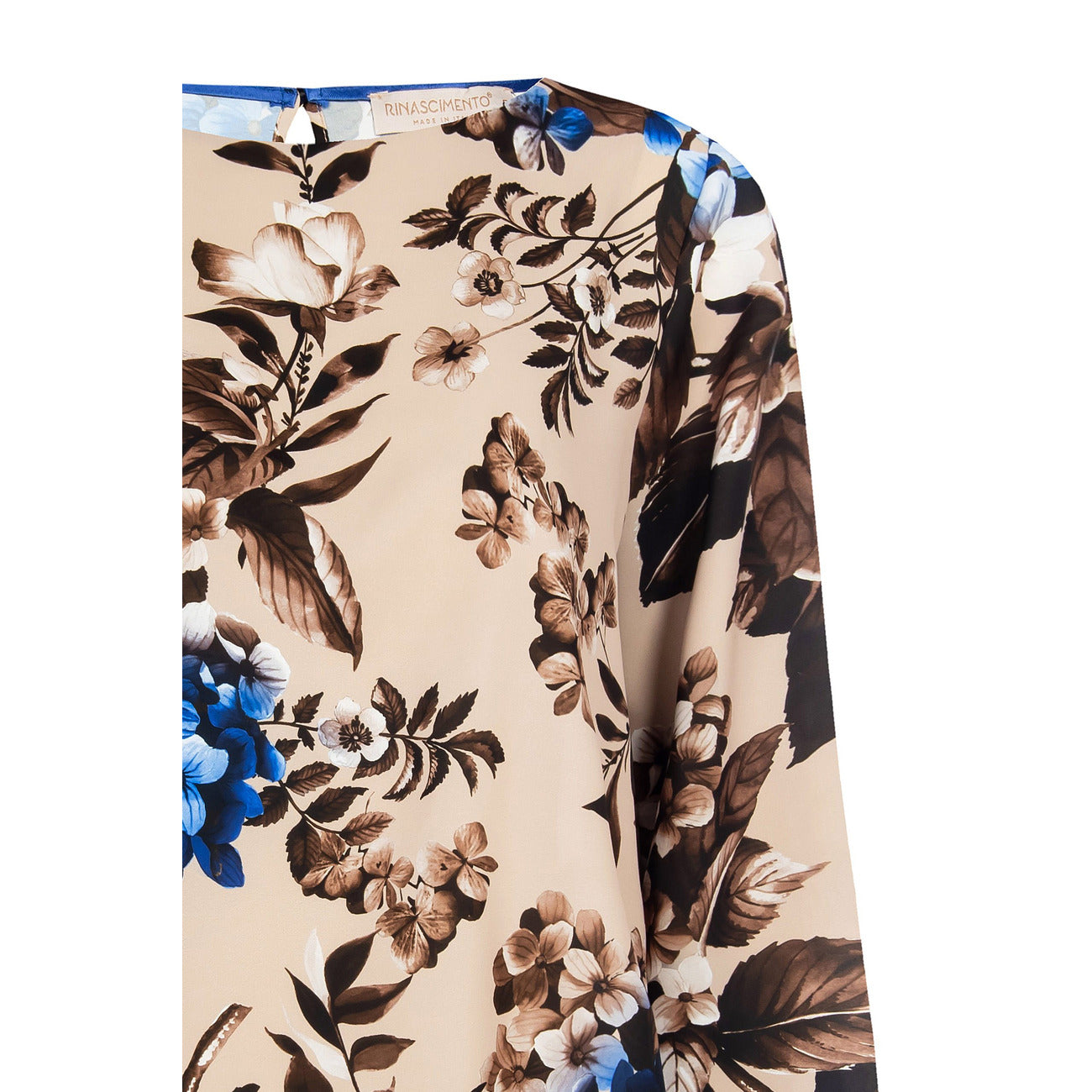 Rinascimento Blusa Donna Azzurro Floreale Bottone Scollo Tondo 100% Poliestere Primavera/Estate CFC0115613