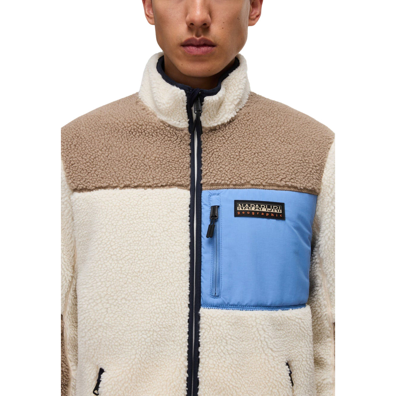 Napapijri Felpa con Zip Uomo Beige Maniche Lunghe Scollo Alto Tasche Anteriori - Felpa Poliestere