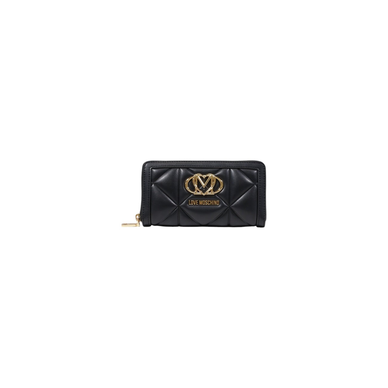 Portafoglio grande Love Moschino EMBOSSED donna nero con cerniera tasche interne 100% poliuretano - vista frontale