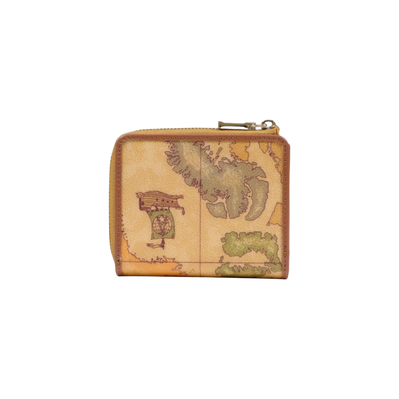 Portafoglio piccolo Alviero Martini Prima Classe donna Geo Classic C W081 6000. Mini portafoglio zip intorno beige in pelle con mappa geografica, scomparti per carte, banconote e monete, accessorio da borsa compatto ed elegante 4 stagioni.