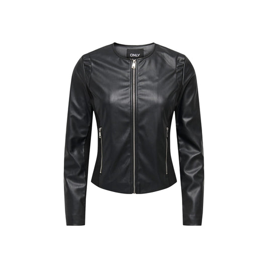 Giacca similpelle nero donna Only ONLBITTEN 15373291. Giubbino chiodo aderente in ecopelle per la mezza stagione con cerniera frontale, collo tondo e tasche con zip.