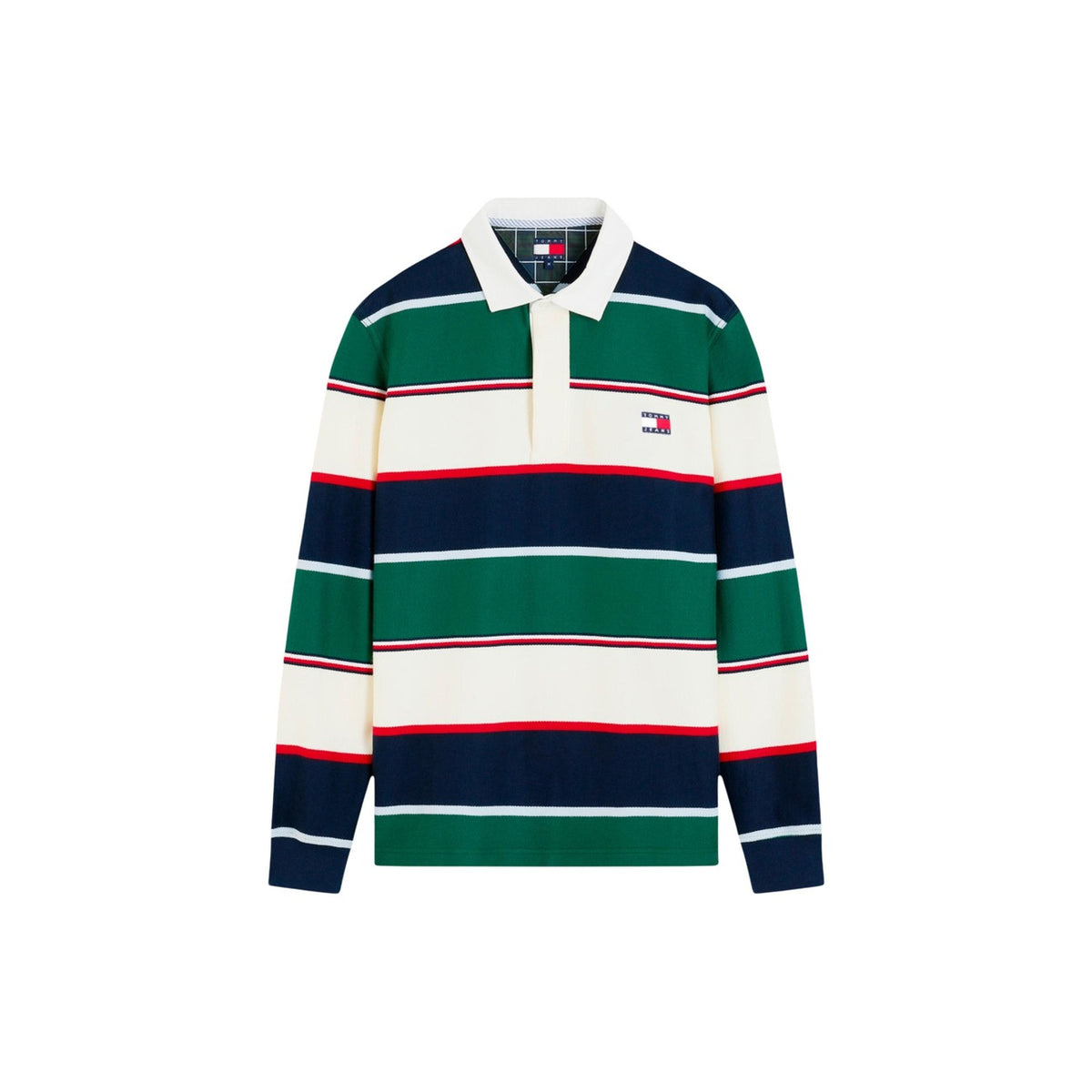 Polo uomo manica lunga Tommy Jeans verde – Polo a righe in cotone rigenerato DM0DM23627.