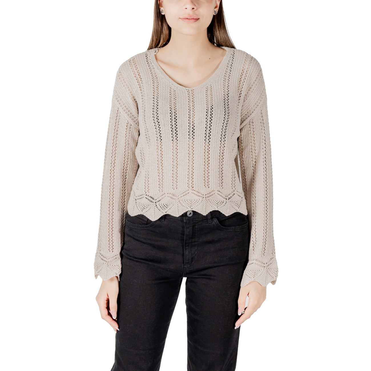 Only Maglia Donna Verde in 60% Cotone Organico 40% Poliestere a Manica Lunga con Scollo a V 15339529