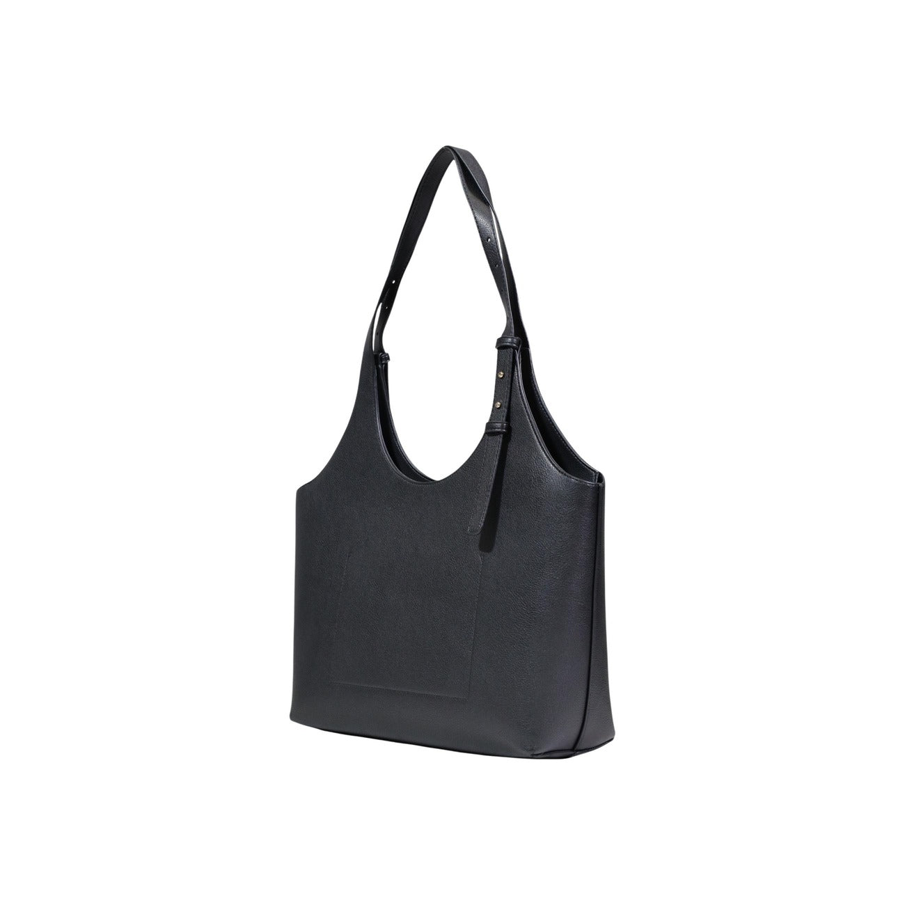 Borsa Tote donna Tommy Hilfiger; 100% Poliuretano. Logo metallico, tracolla regolabile, design ampio e leggero. Shopper nera versatile per ufficio e casual-chic. Vista posteriore laterale 