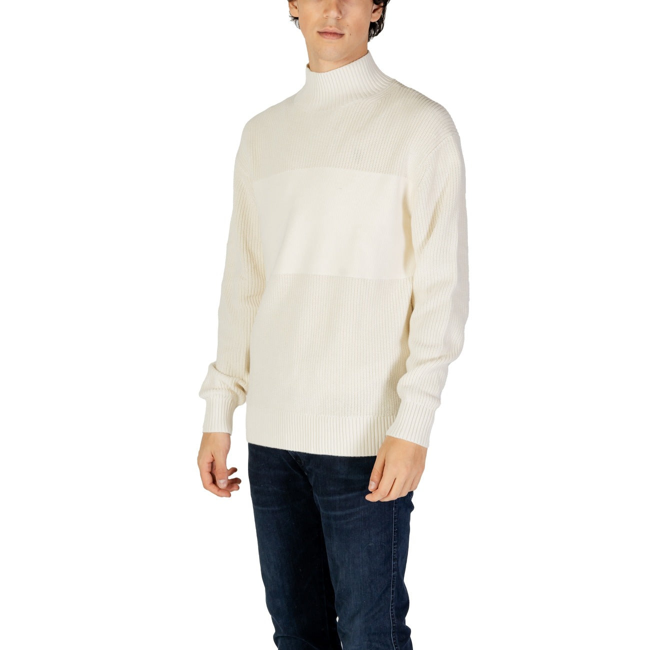 Calvin Klein Jeans Maglia Uomo Bianco Collo Alto Manica Lunga Cotone Autunno Inverno J30J326204