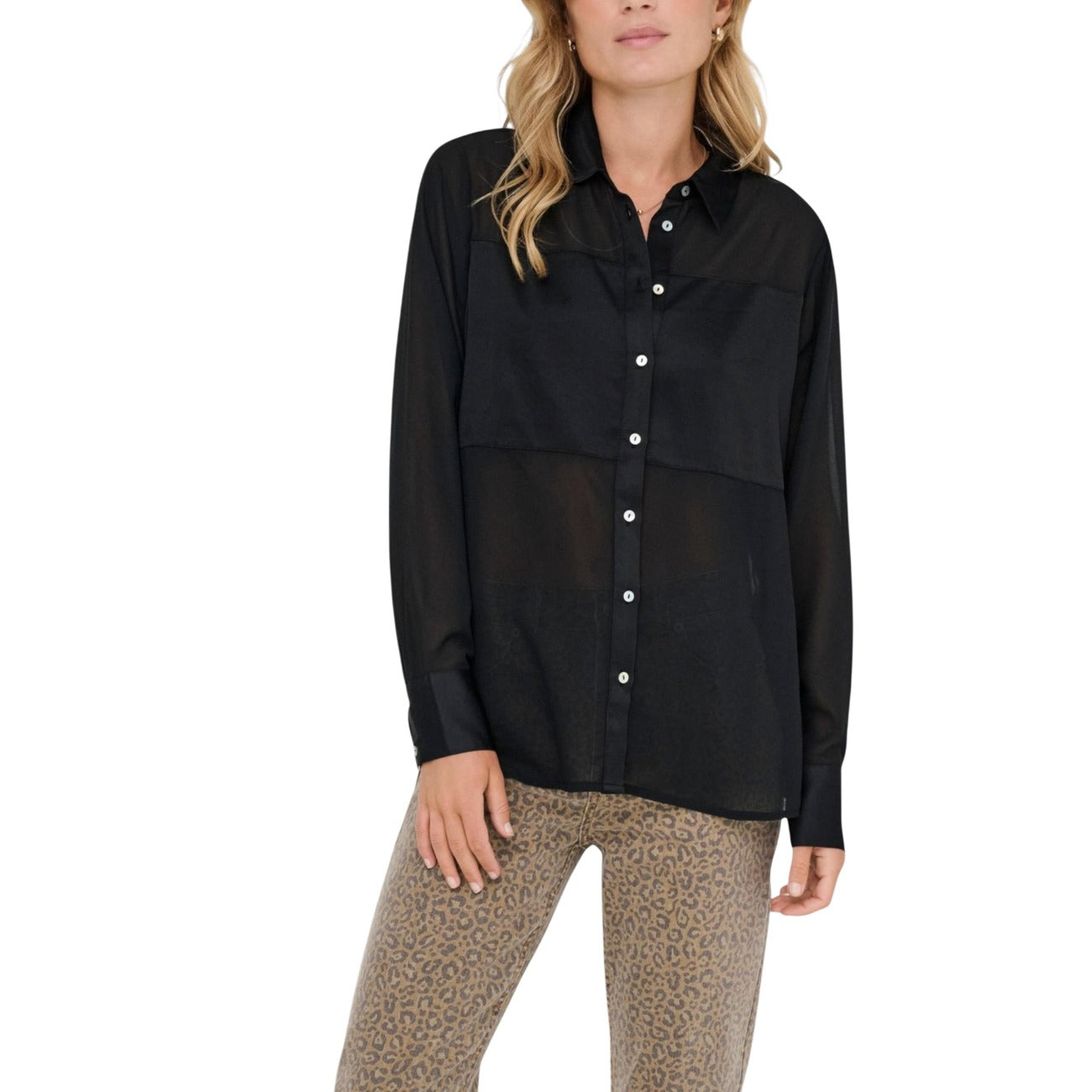 Only Camicia Donna Nera con Bottoni Maniche Lunghe - Camicia Poliestere