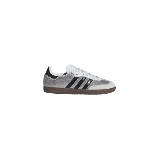 Sneakers bianche donna adidas Originals Samba OG IH9055. Scarpe da ginnastica basse in pelle bianca Crystal White con dettagli metallizzati argento Silver Metallic, scritta Samba e suola in gomma.