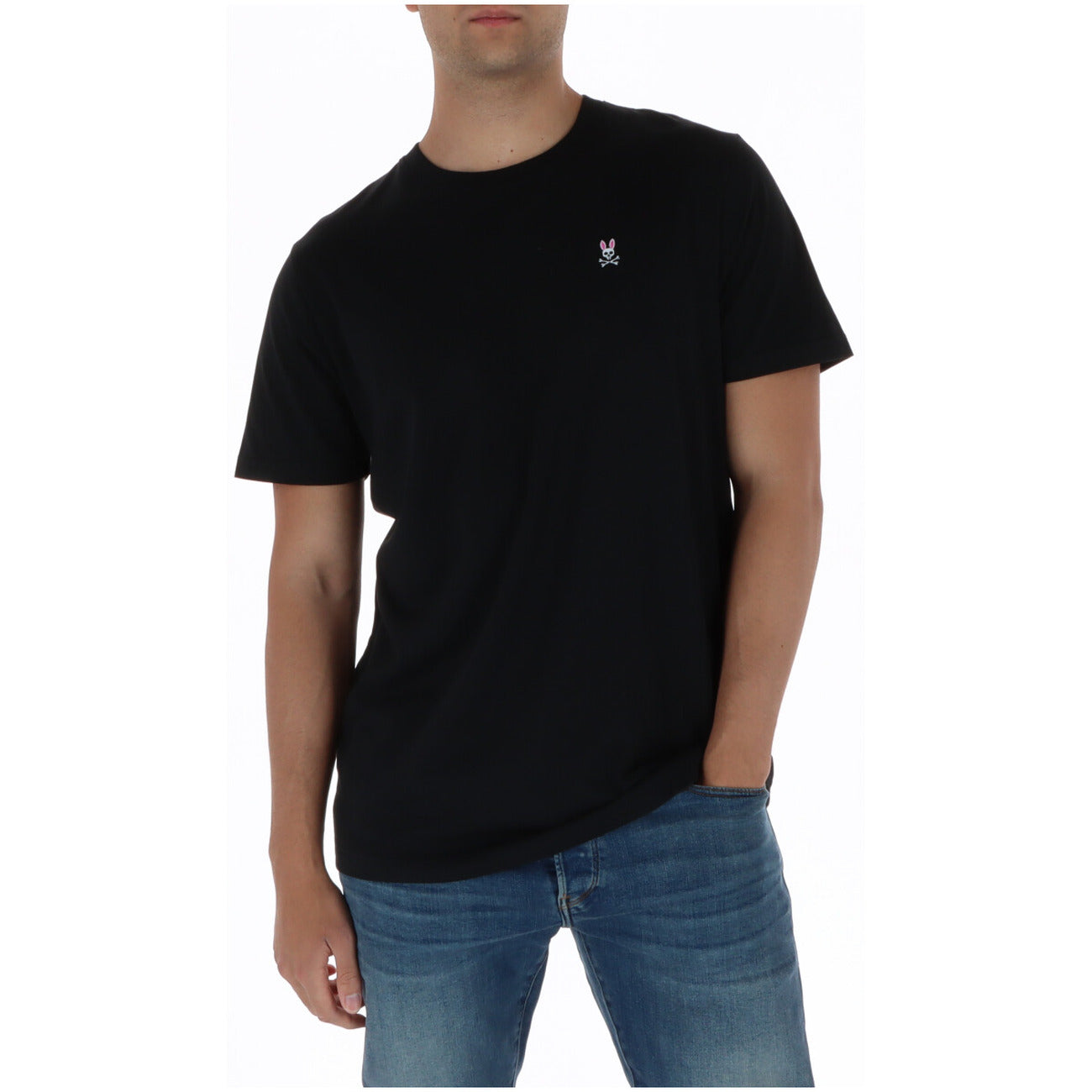 T-shirt Psycho Bunny Nera; 100% Cotone Pima. Fit studiato, spalle termosaldate, logo ricamato. Prodotta in Perù. Basic di alta gamma traspirante e indeformabile. Lavabile a 30°. Vista frontale 