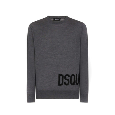 Dsquared2 Maglia Uomo Grigio Stampa Scollo Tondo Manica Lunga Lana 100% Autunno Inverno V_29413