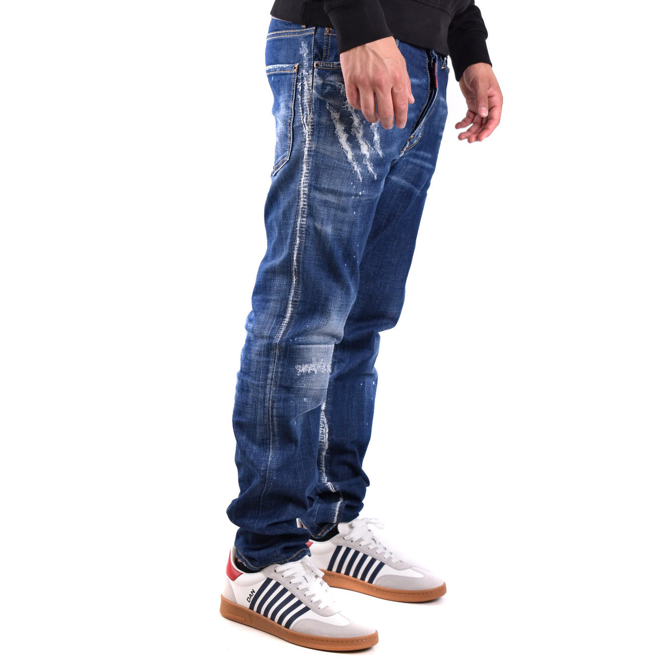 Dsquared2 Jeans Uomo Blu Effetto Consumato in Cotone 98% Elastan 2% con Zip e Bottone Tasche Anteriori e Posteriori V_31611