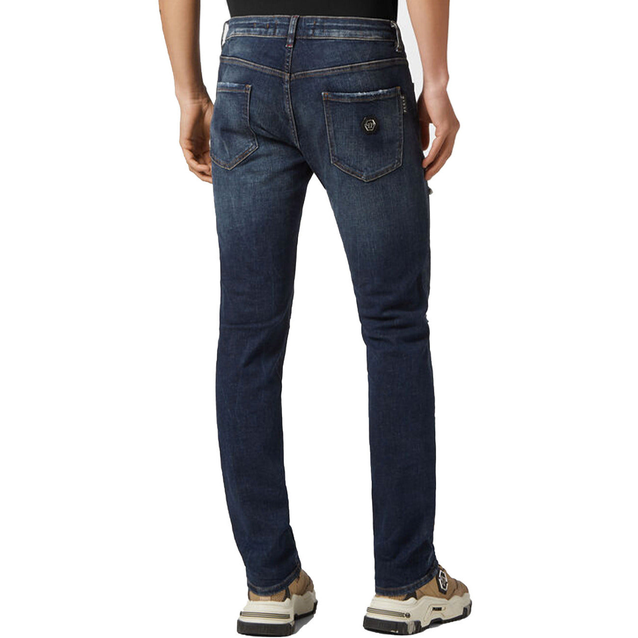 Philipp Plein Jeans Uomo Blu Effetto Strappato e Consumato in Cotone 98% Elastan 2% con Zip e Bottone Tasche Anteriori e Posteriori EBO_2054