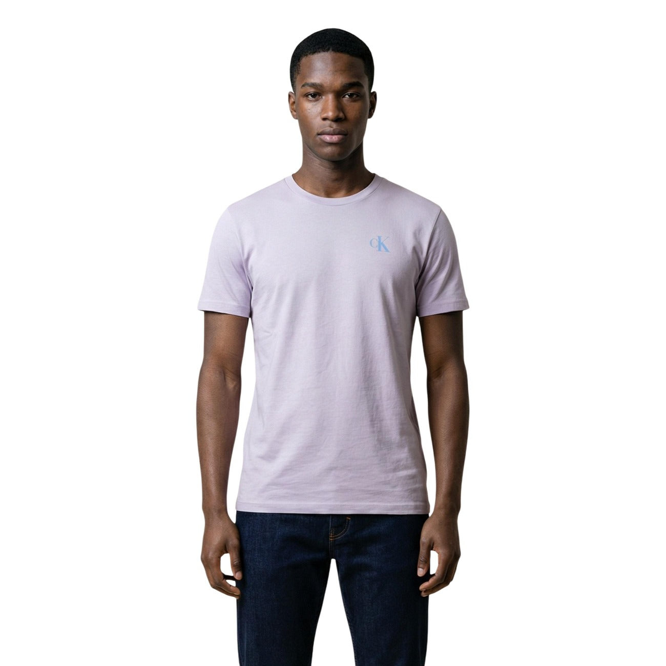 T-shirt uomo Calvin Klein Jeans lilla in cotone a maniche corte con stampa logo e scollo tondo
