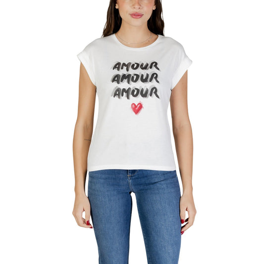 T-shirt Morgan De Toi donna bianca con stampa manica corta scollo tondo 100% cotone - vista frontale indossata da modello figura intera
