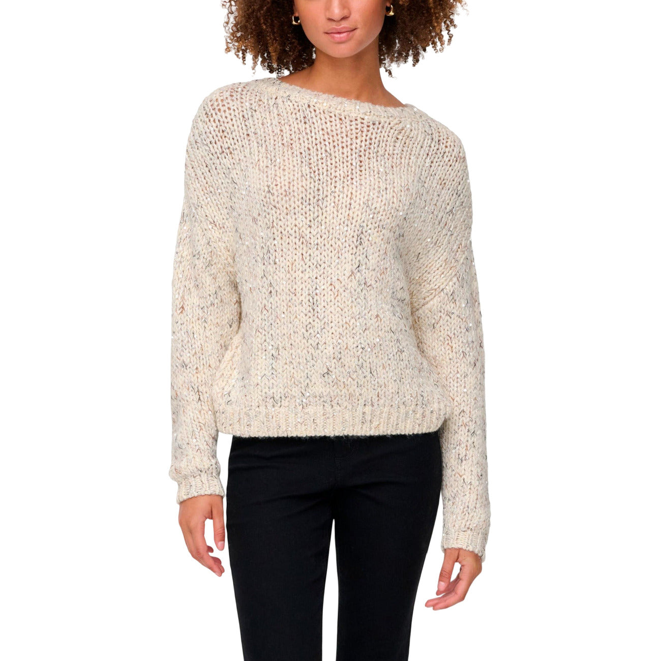 Only Maglia Donna Bianca Maniche Lunghe - Maglia Acrilico Scollo Tondo Autunno Inverno