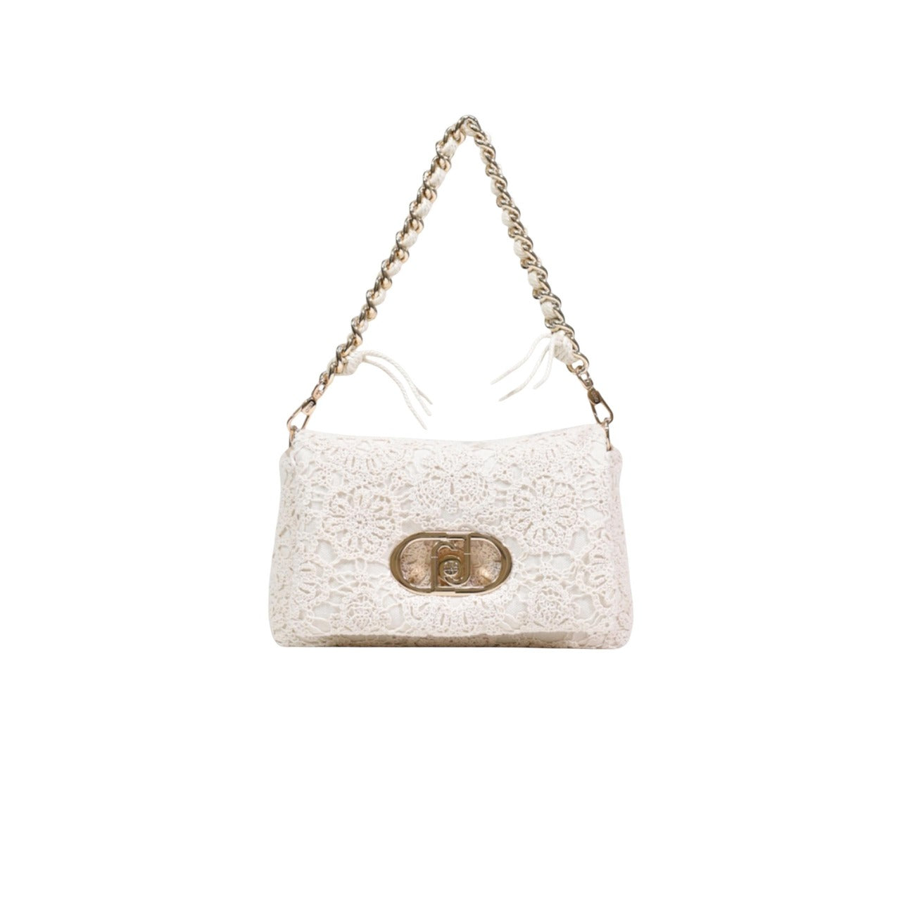 Borsa Liu Jo M CROSSBODY donna panna con tracolla bottoni automatici tasca interna 100% poliestere - vista frontale con catenella