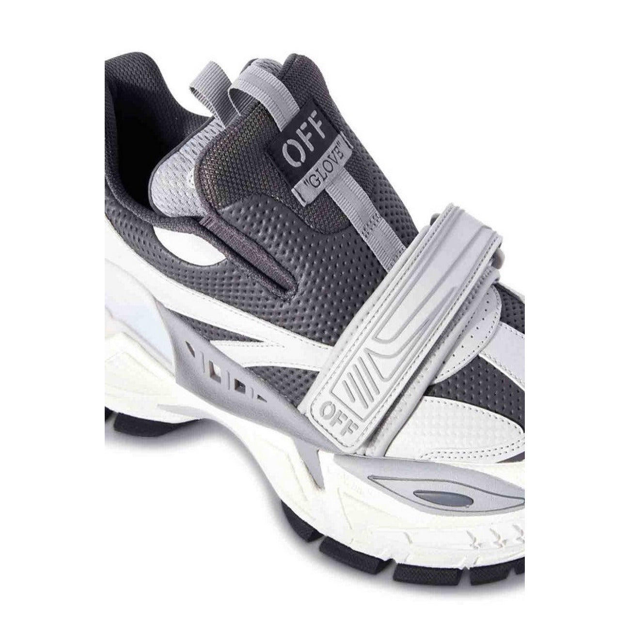 Sneakers Off-White; Grigio/Bianco/Nero, 100% Pelle. Chiusura in velcro, inserti in mesh, suola chunky pronunciata. Design futuristico per la stagione Autunno/Inverno. Dettagli 