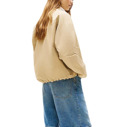 Tommy Hilfiger Giacca Donna Beige Cerniera Maniche Lunghe Scollo Tondo Tasche Anteriori Cotone Organico 64% Poliammide 36% Autunno Inverno WW0WW45619