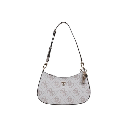 Guess Noelle II Shoulder Bag; 100% Poliuretano. Stampa 4G Beige, chiusura zip, metalleria dorata. Borsa donna a mano 29x18x6 cm con tasche esterne ed interne. Vista frontale 