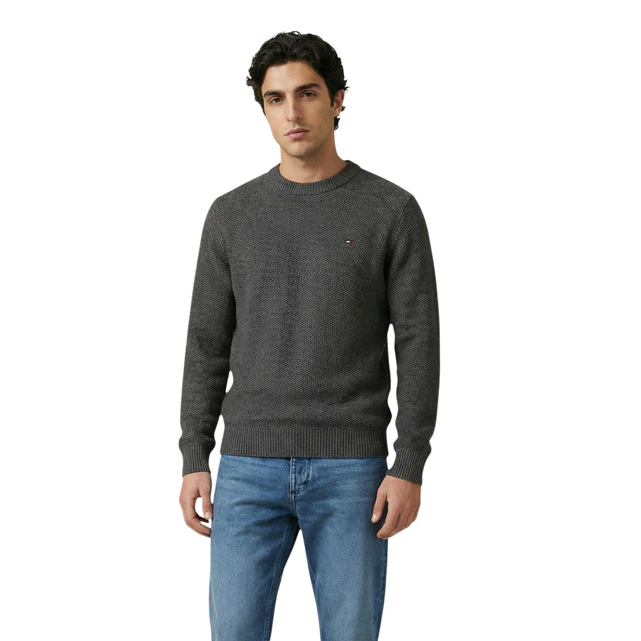 Tommy Hilfiger Jeans Maglia Uomo Verde Scollo Tondo Manica Lunga Cotone Organico Autunno Inverno DM0DM21787