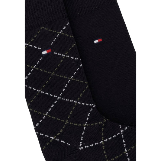 Calzini lunghi uomo Tommy Hilfiger Jeans pack da 2 – Set calze neri argyle e logo 701241821.