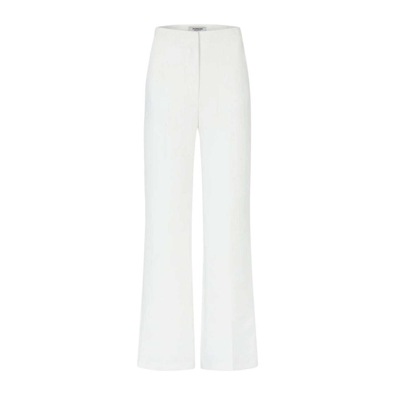 Pantaloni Bootcut Morgan De Toi; 77% Poliestere, 17% Viscosa, 6% Elastam. Vita alta, fondo a zampa, vestibilità stretch. Pantaloni donna modellanti e di tendenza per la PE26. Vista frontale stesa 