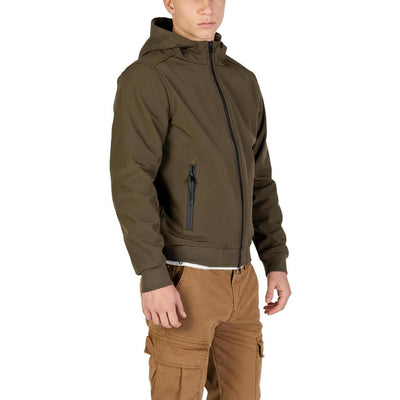 Yos Giacca Uomo Verde Cerniera Cappuccio Manica Lunga Scollo Alto Tasche Poliestere Spandex Autunno Inverno GB003038U