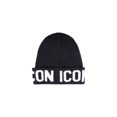 Icon Cappello con Sciarpa Uomo Nero con Stampa - Set Acrilico 190x33cm Autunno Inverno