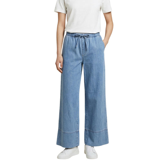 Jeans Only Onlleola; 100% Cotone. Vita elastica con stringa, gamba dritta ampia, fit relaxed. Denim donna traspirante, versatile e di tendenza per la PE26. Vista frontale 