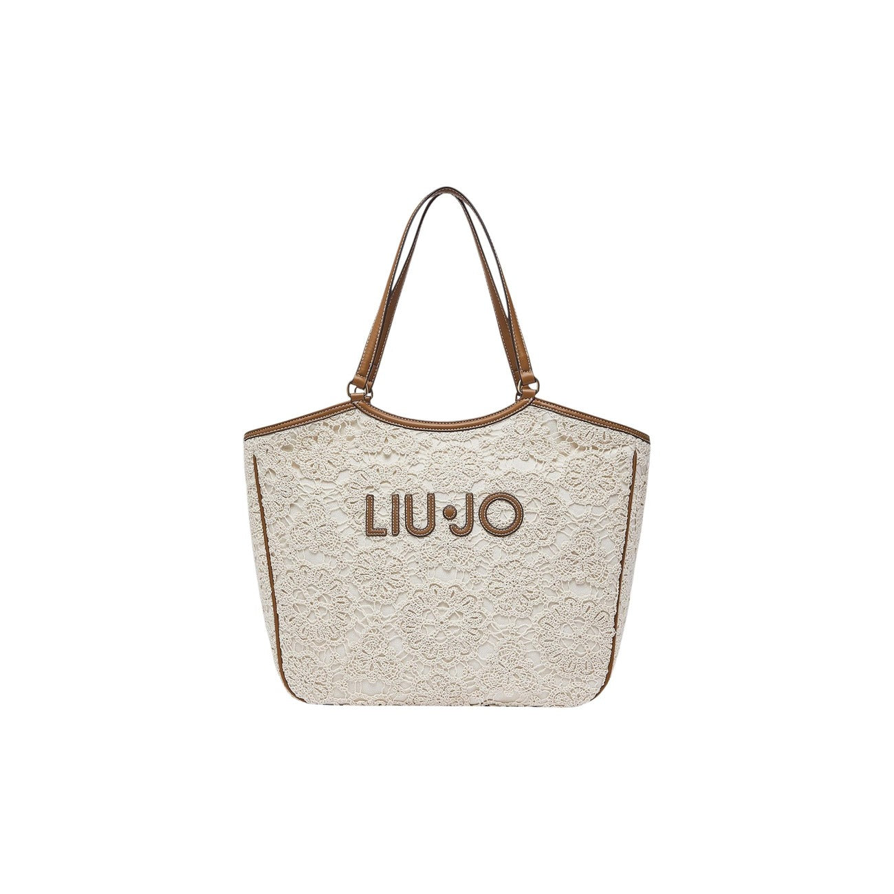 Liu Jo L Tote Pizzo; 98% cotone, effetto floreale, rifiniture sintetiche. Grande capienza, logo metallico, doppi manici a contrasto. Stile ricercato e femminile. Vista frontale 