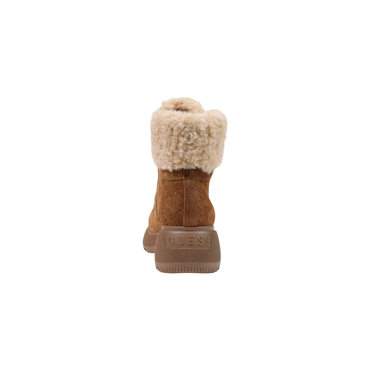 Stivaletti anfibi Guess Vikki FLFVIK SUE10 donna. Scarponcini invernali effetto velluto con logo impresso, risvolto caldo in ecopelliccia imbottita, tacco comodo 6 cm e suola carro armato antiscivolo.